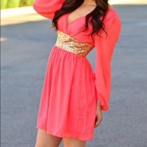coral chiffon dress!